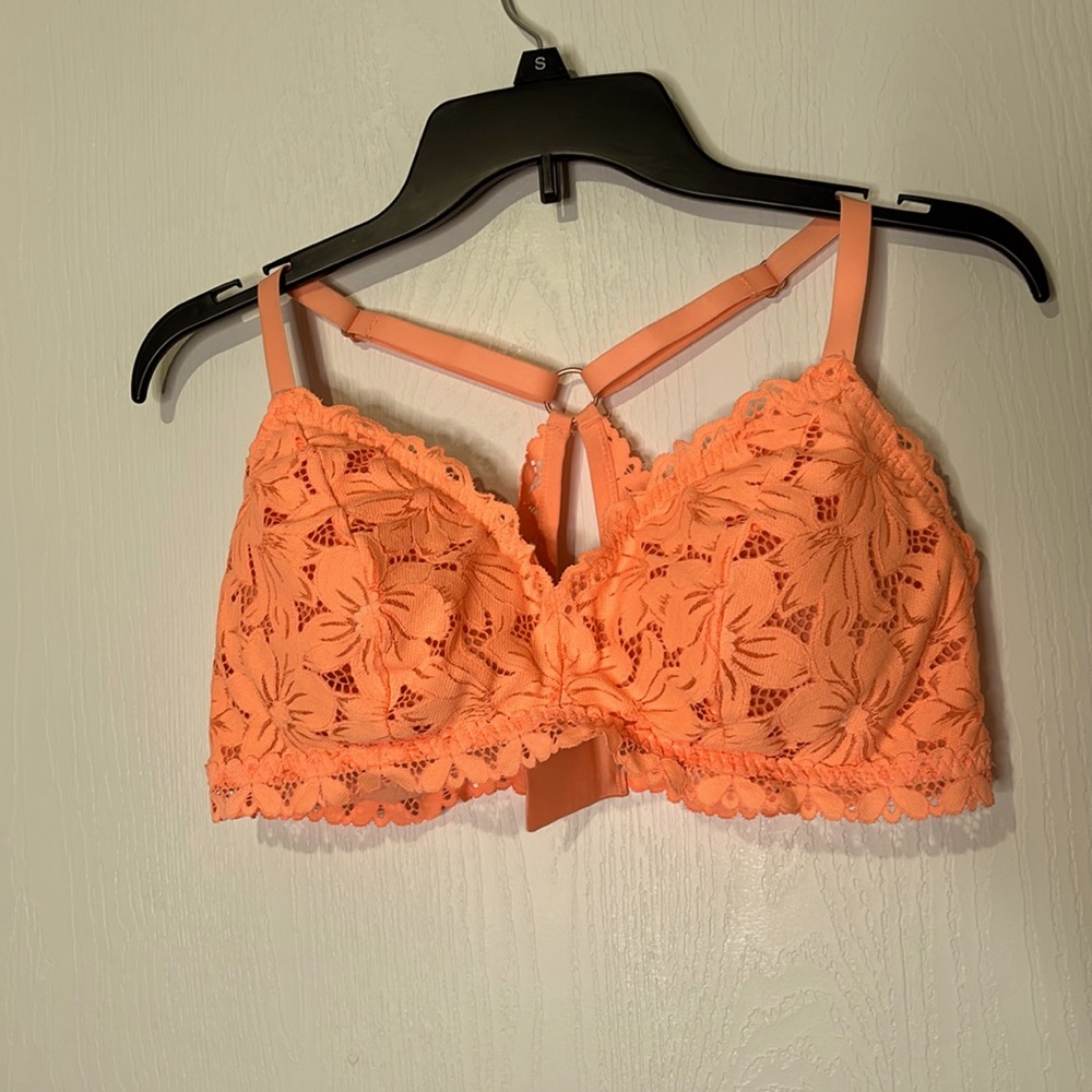 Arie bralette coral with lace, floral and padded cups and eyelet clasp women XL